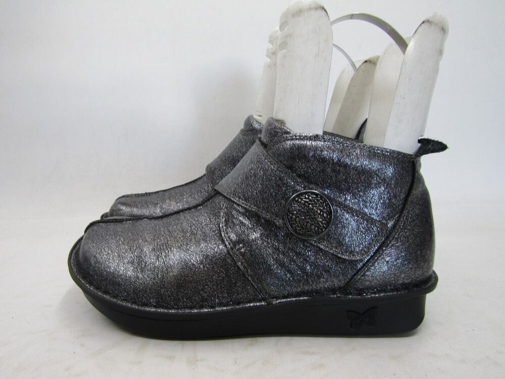 ALEGRIA Womens Size 38 EUR Silver Leather Strap Ankle Fashion Boots Bootie